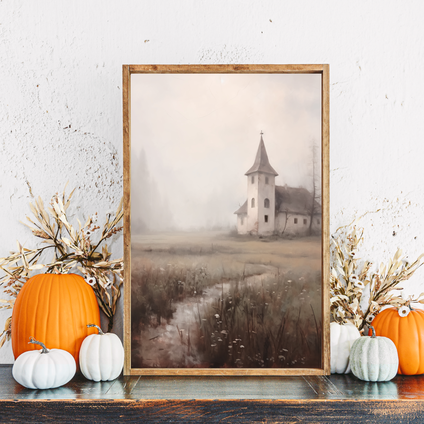 Country Church On A Crisp Morning Canvas Printed Sign