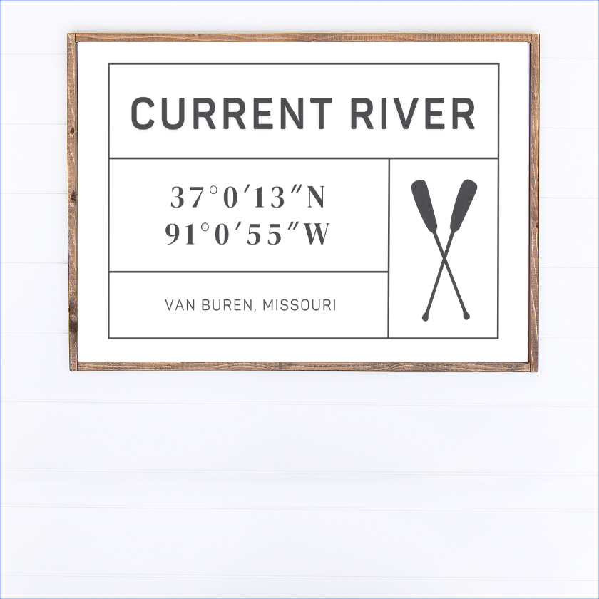 Current River GPS Canvas Printed Sign