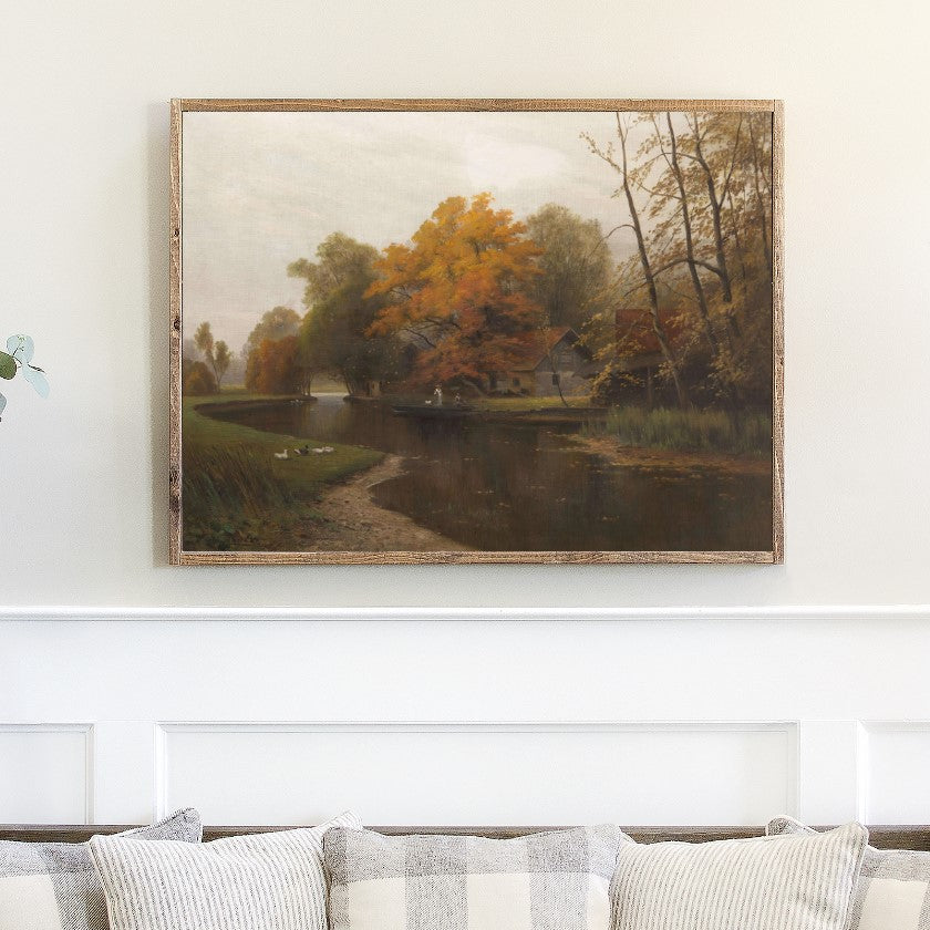 Fall On The River Canvas Printed Sign