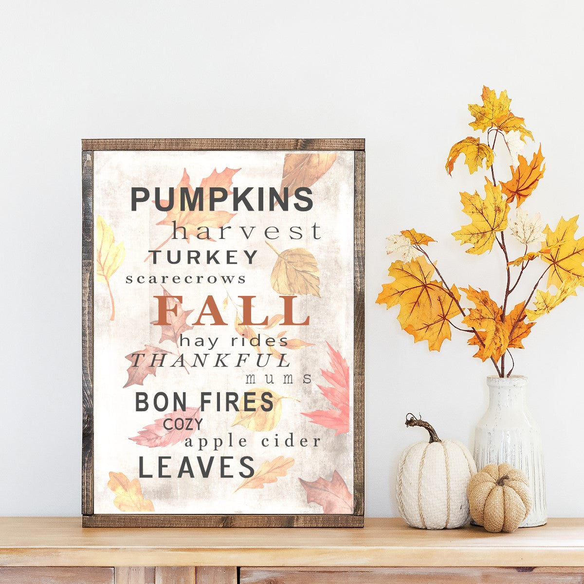 Fall Words Collage Canvas Printed Sign