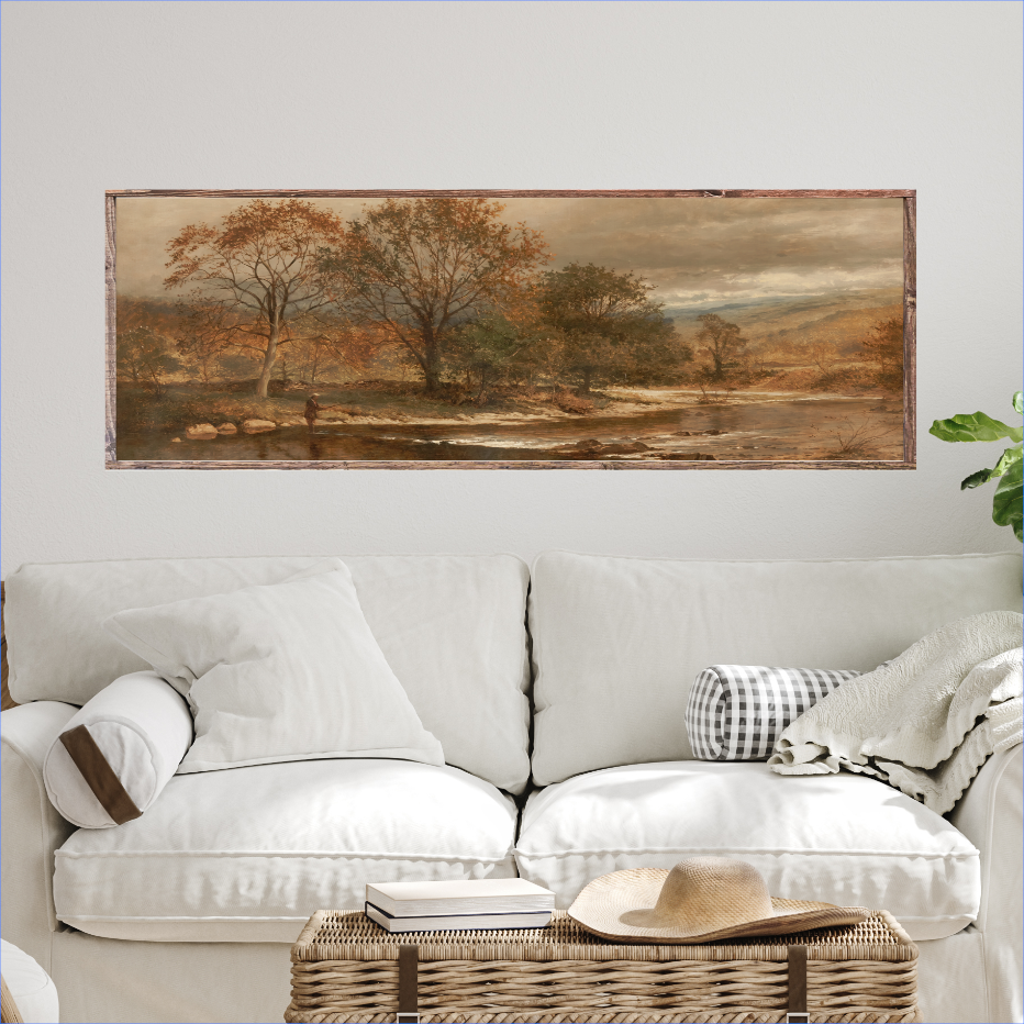 Fishing in Autumn Landscape Canvas Printed Sign