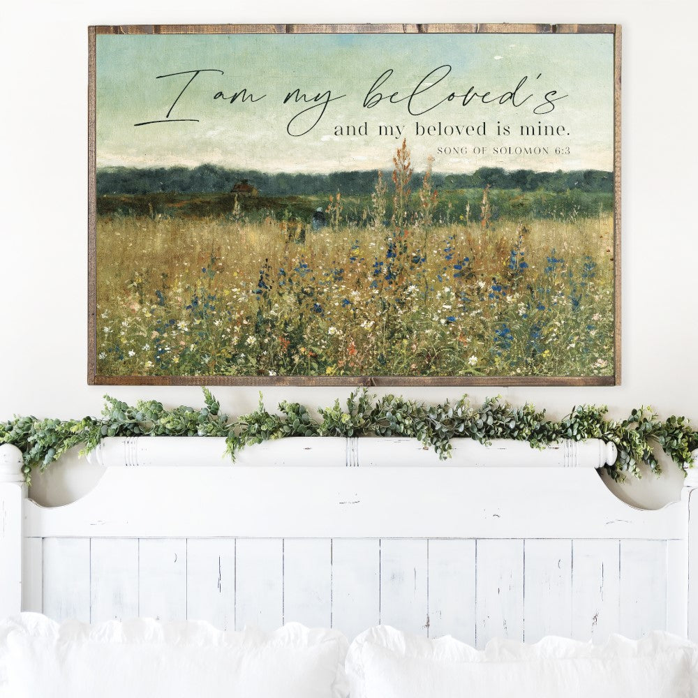 Flowery Field I Am My Beloved's Canvas Printed Sign