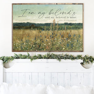Flowery Field I Am My Beloved's Canvas Printed Sign