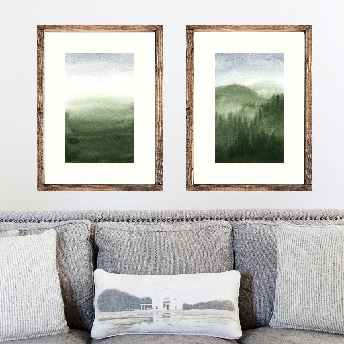 Green Abstract Set of Two Vertical Canvas Printed Signs