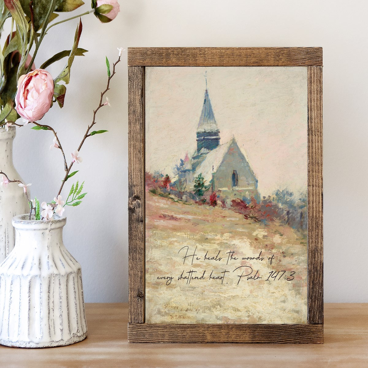 He Heals The Wounds of Every Shattered Heart Church Canvas Sign