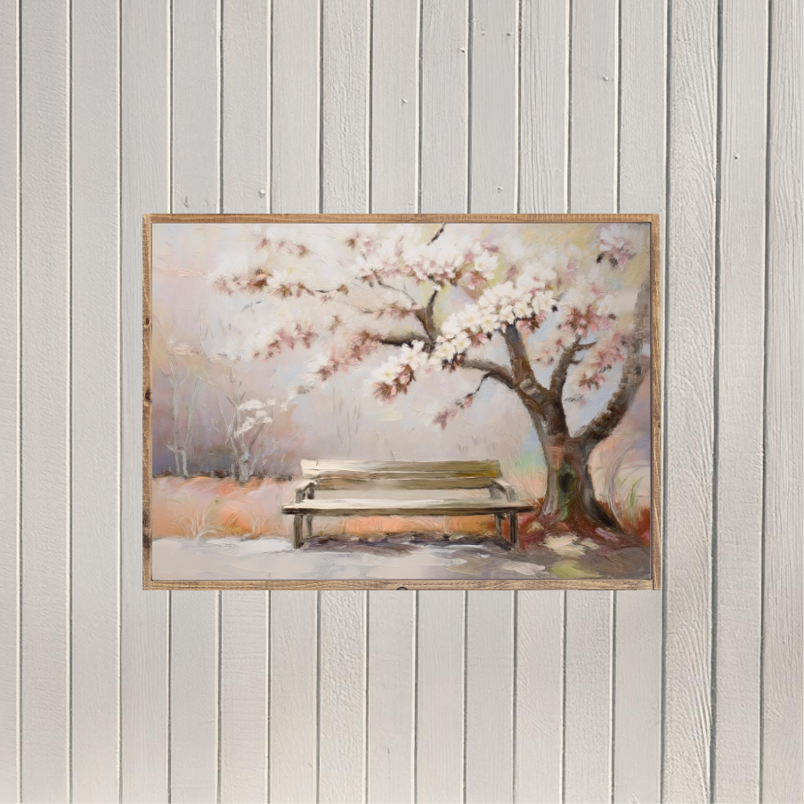 Park Bench in Spring Canvas Printed Sign