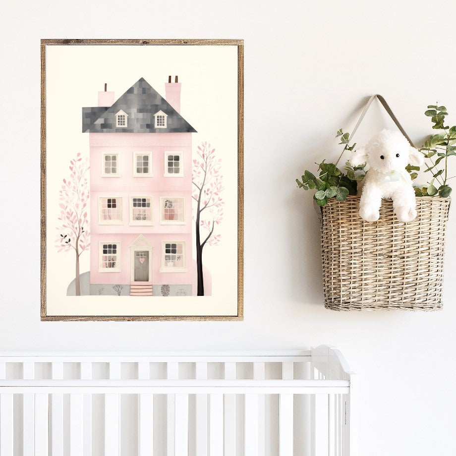 Pink Dollhouse Canvas Printed Sign