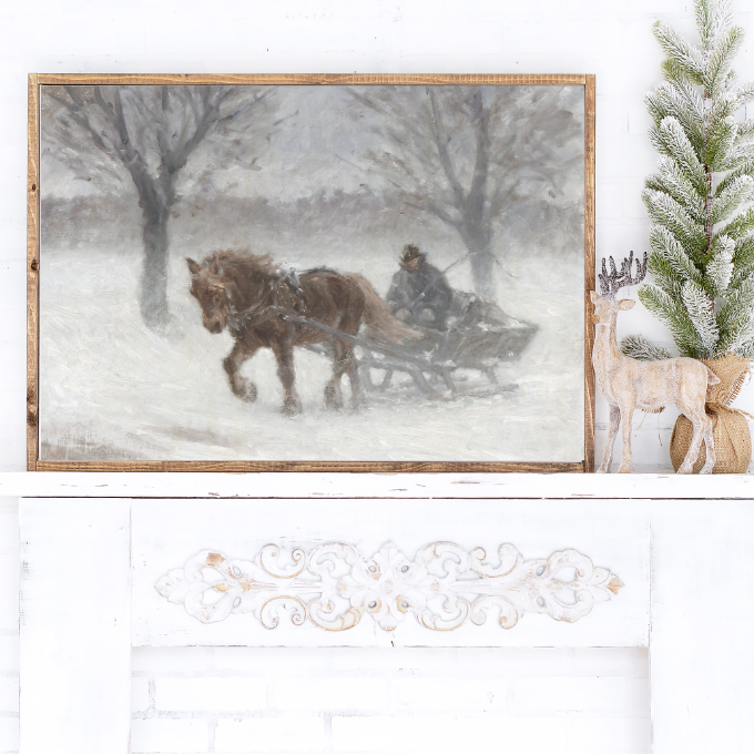 Riding Through The Winter Storm Canvas Printed Sign