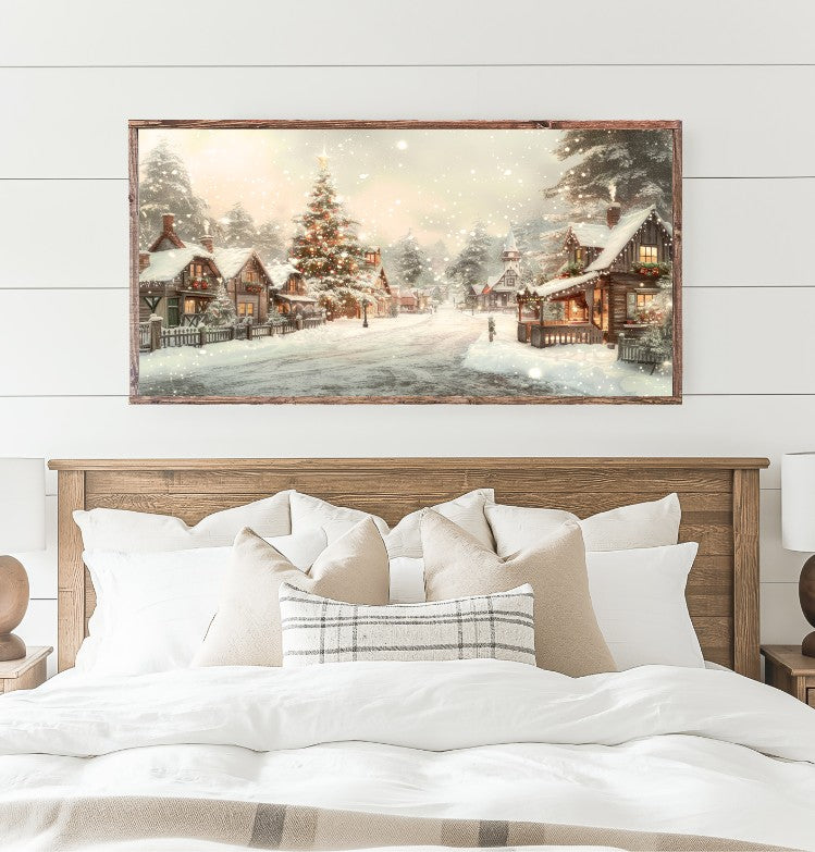 Silent Night in the Evergreen Village Canvas Printed Sign