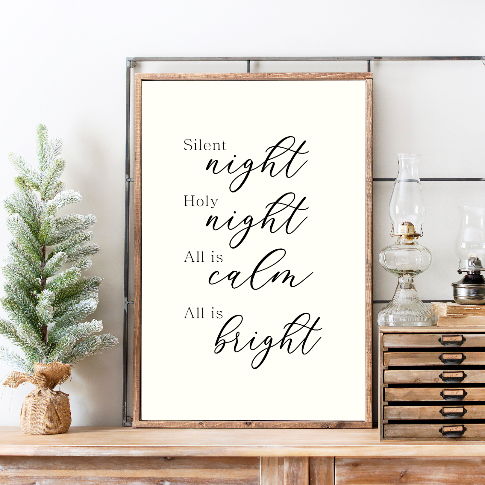 Silent Night Holy Night All Is Calm All Is Bright Canvas Printed Sign