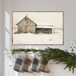 Snow Day At The Barn Canvas Printed Sign