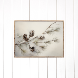 Snowy Pine Branch Canvas Printed Sign