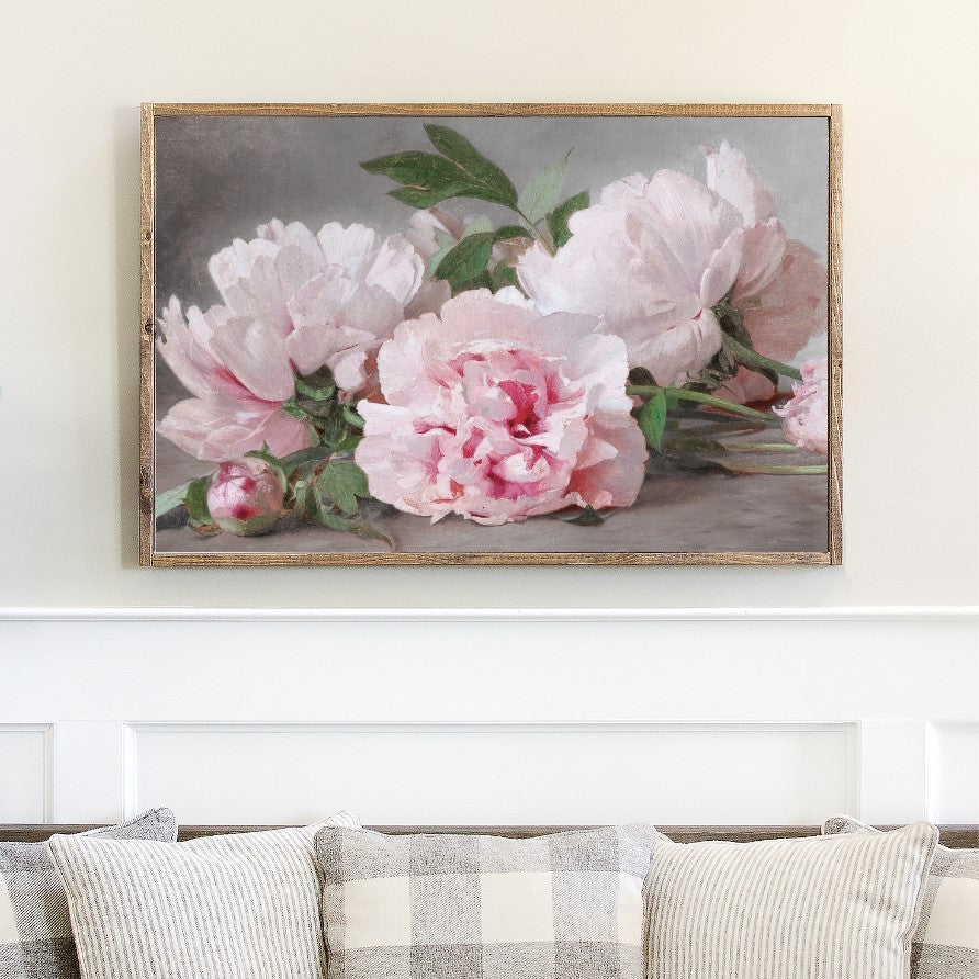 Soft Pink Peonies Canvas Printed Sign