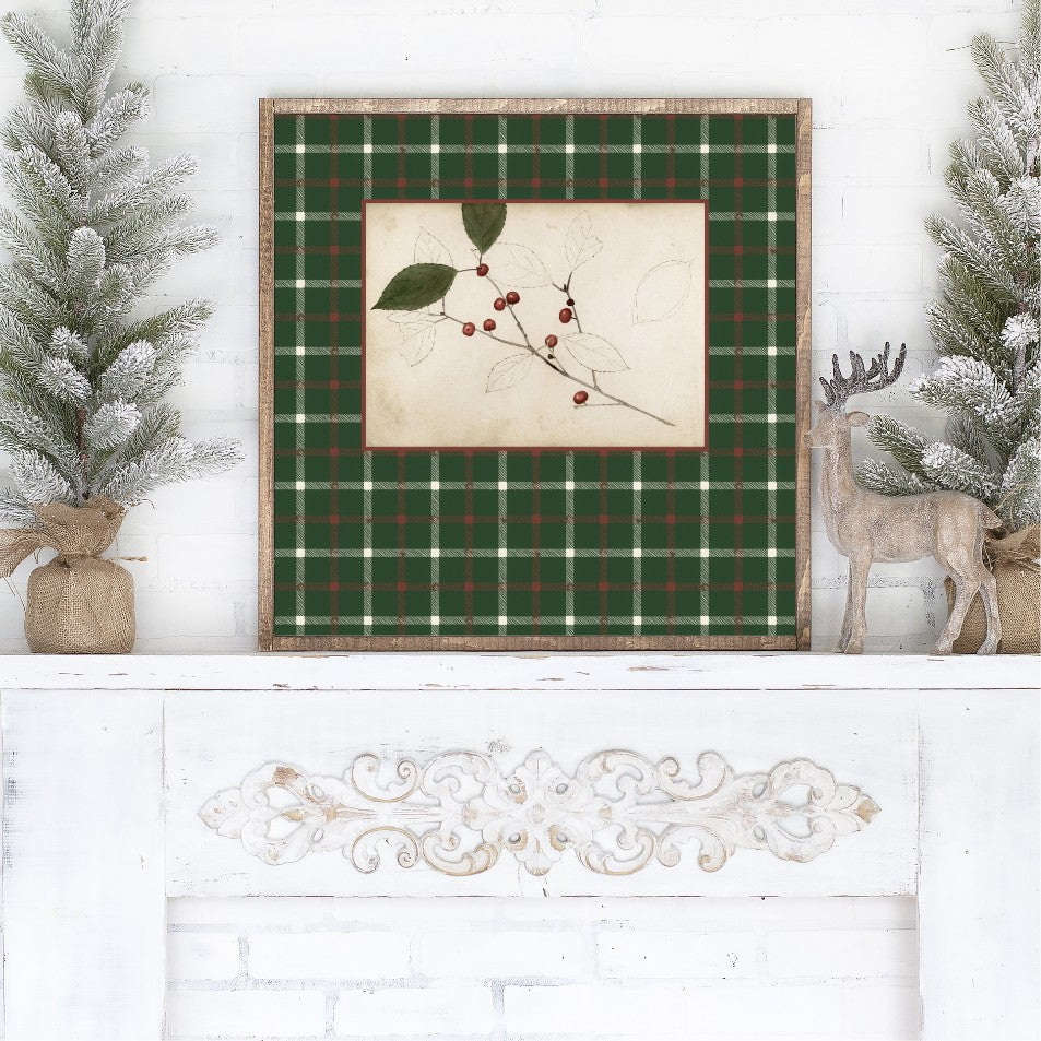 Vintage Plaid Holly Canvas Printed Sign