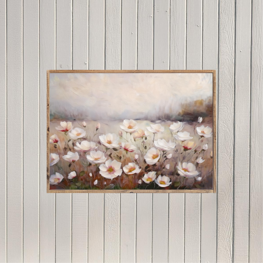 White Poppy Field Canvas Printed Sign