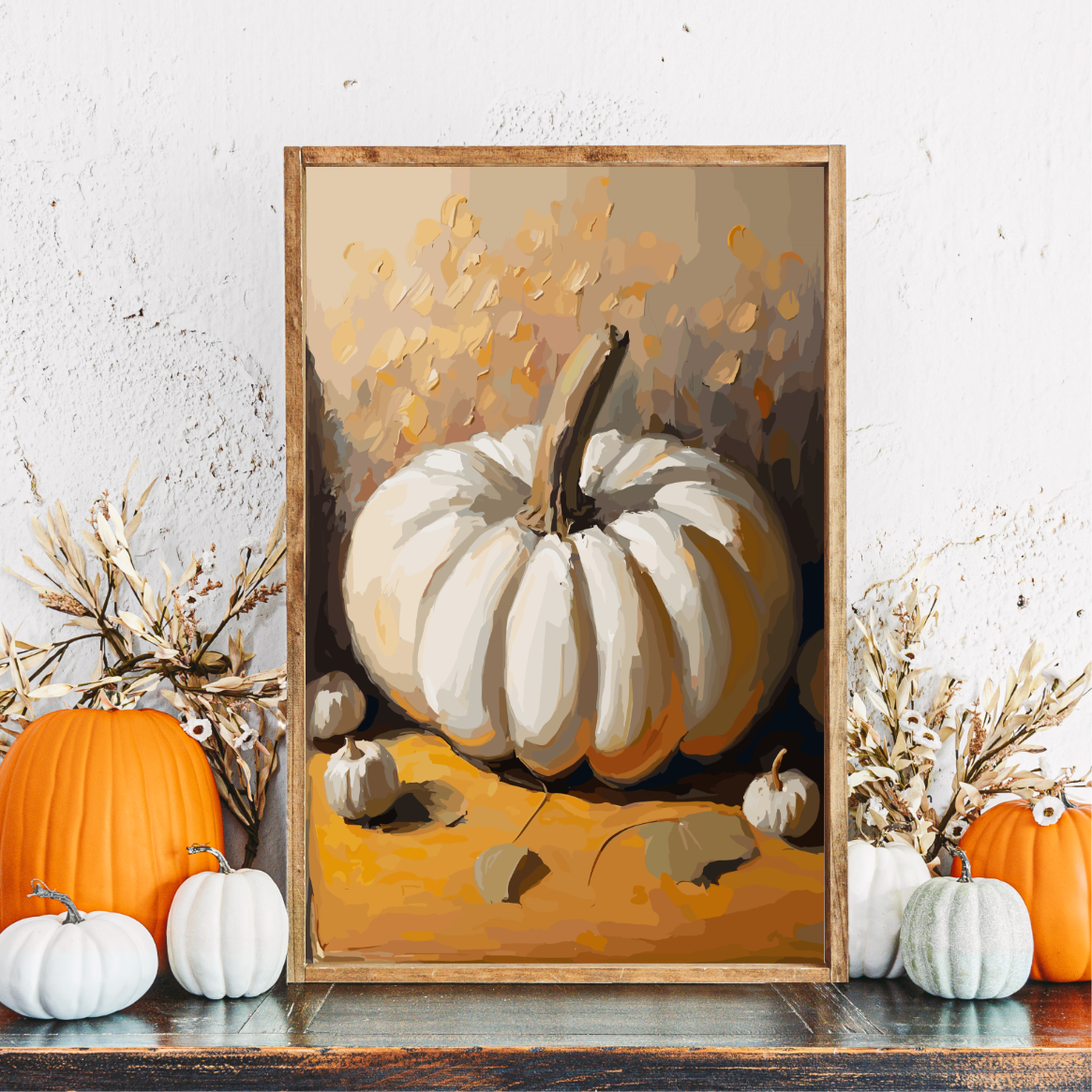 White Pumpkin Canvas Printed Sign