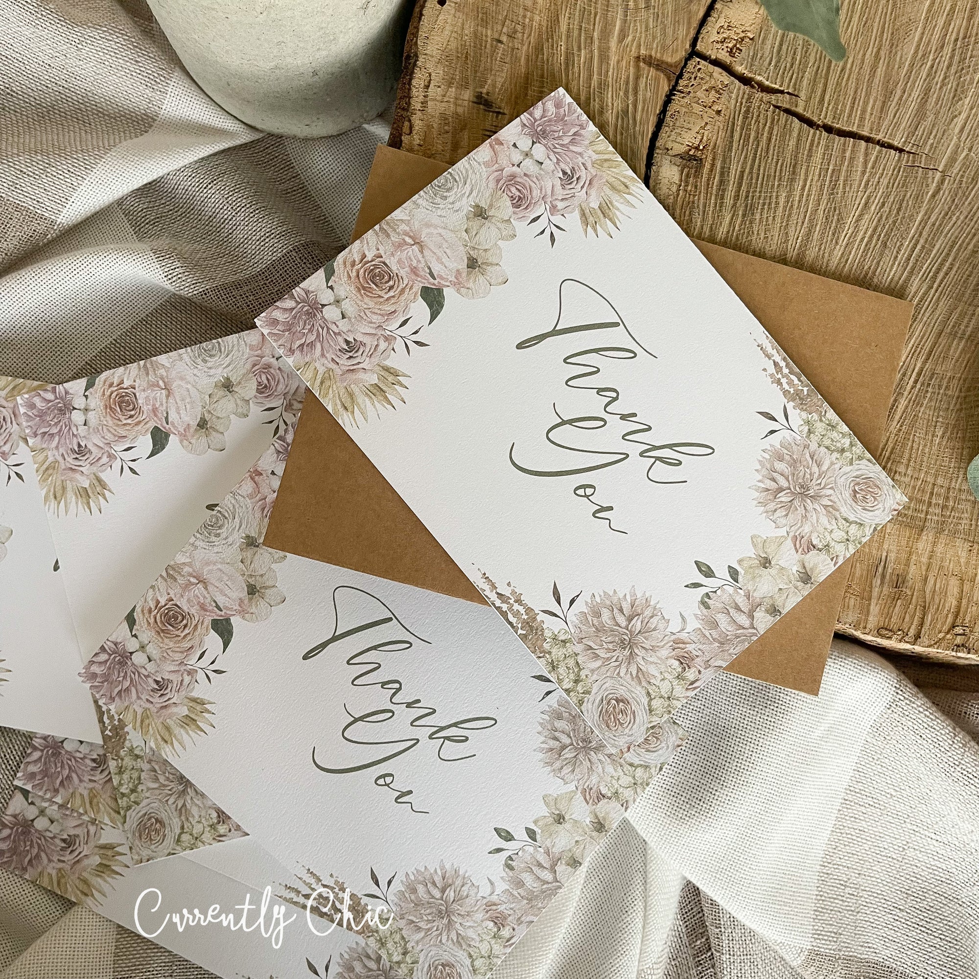 Thank You Muted Flower Bouquet Border Card
